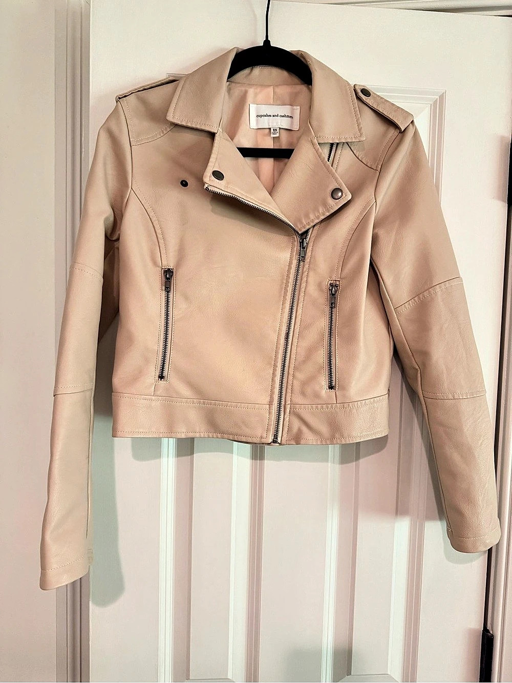 cupcakes and cashmere Faux Leather Moto Jacket in Blush Pink Size XS Like New